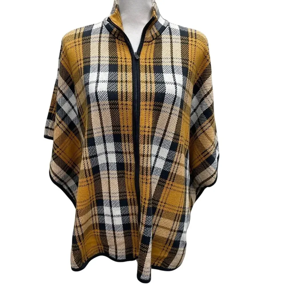 Jones New York Plaid Full Zip Poncho Cardigan Size 2XL
